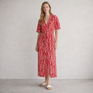 Vintage Diane Von Furstenberg Red & White Patterned Women's Wrap Midi Dress 12